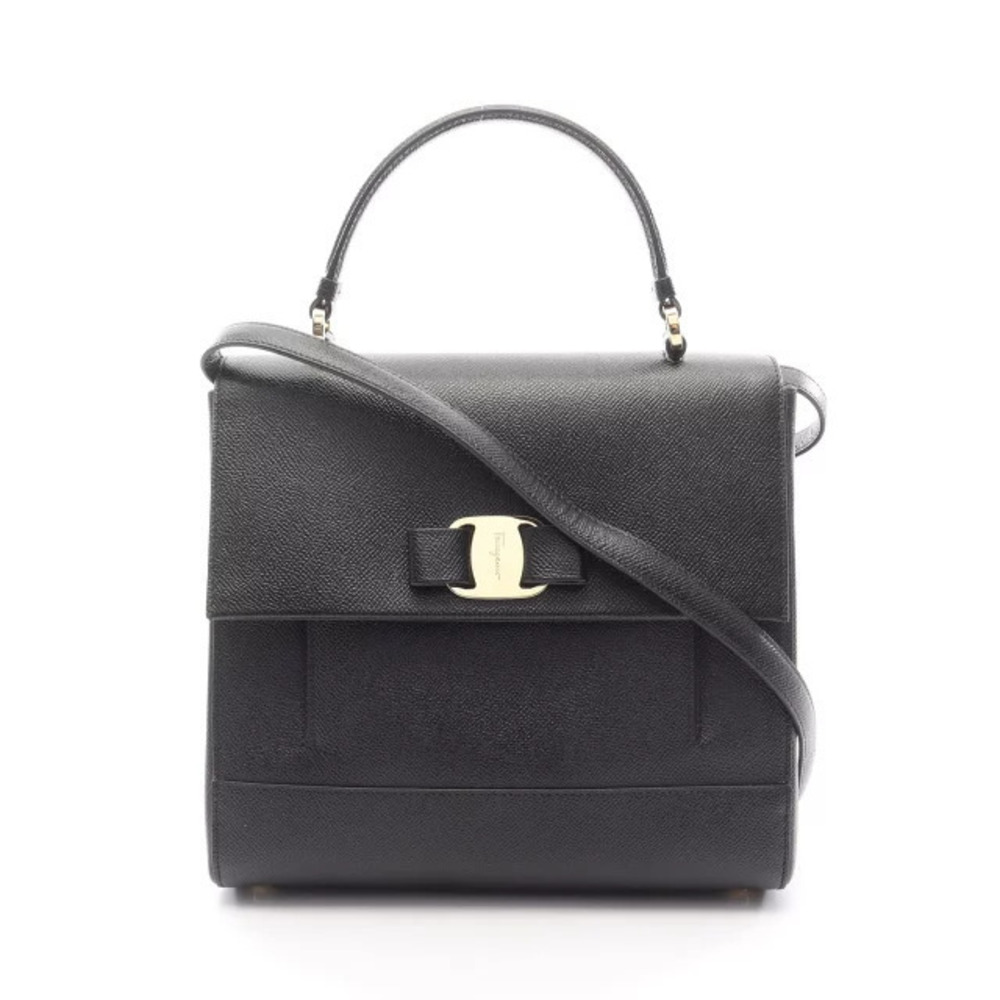 Salvatore Ferragamo Vara Ribbon Handbag Leather Black